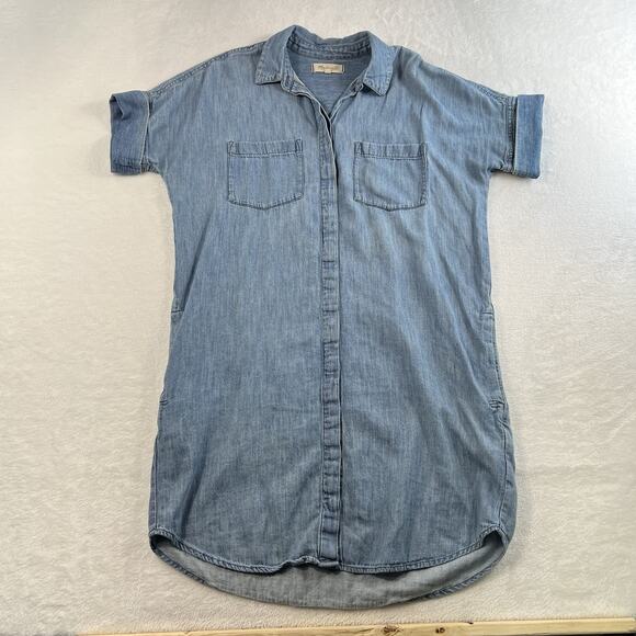 MADEWELL Sz S Courier Denim Dress Shirtdress Lauryn Wash Blue Relaxed Fit Casual - Picture 4 of 16